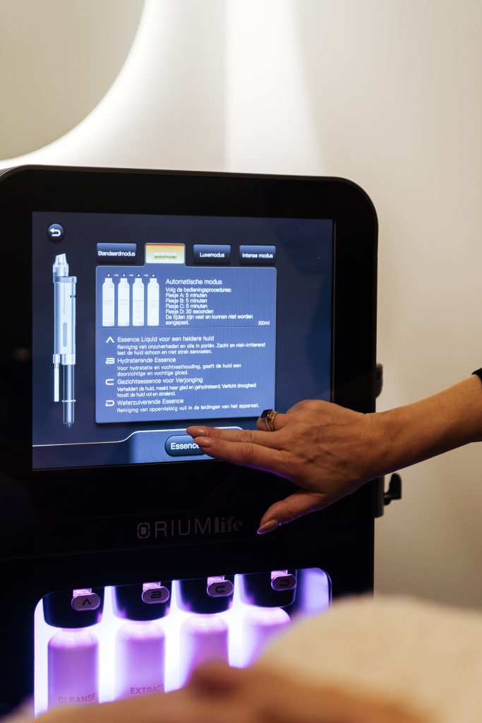 Het scherm van de HydraPro 5 tijdens een behandeling